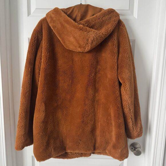 Wild Fable Medium Faux Fur, Hooded, Burnt Orange Coat With Pockets - Picture 5 of 6
